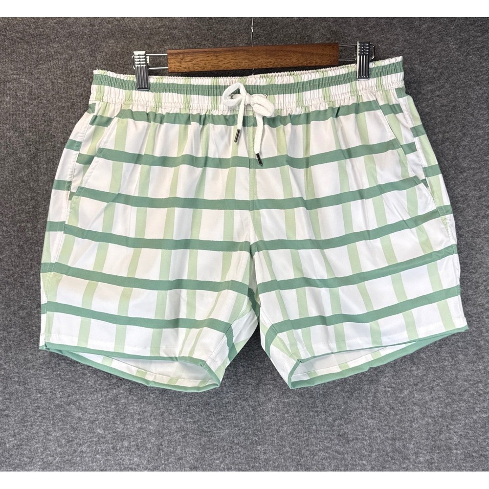 Julia Amory North End Swim Trunks Men XL Green White Checkered Drawstring Shorts